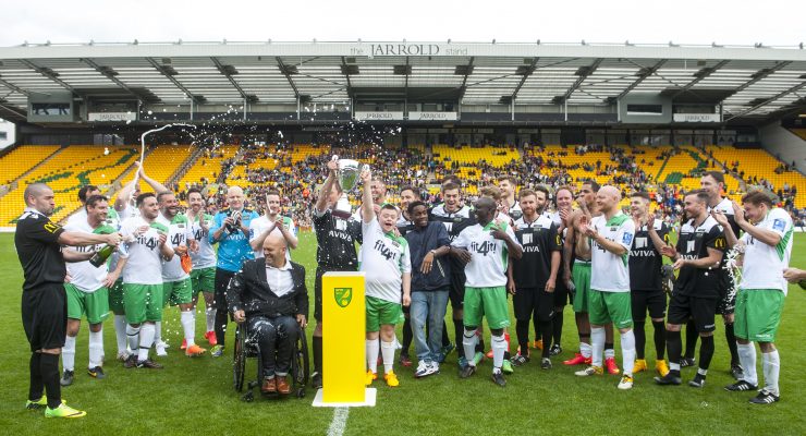 The two teams celebrate