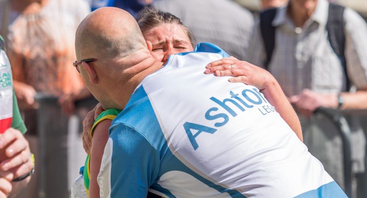 Sandra finishes Run Norwich 2017 with Colin from Ashtons Legal