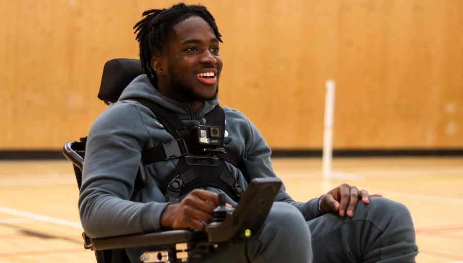 Jon Rowe visits Powerchair Football team