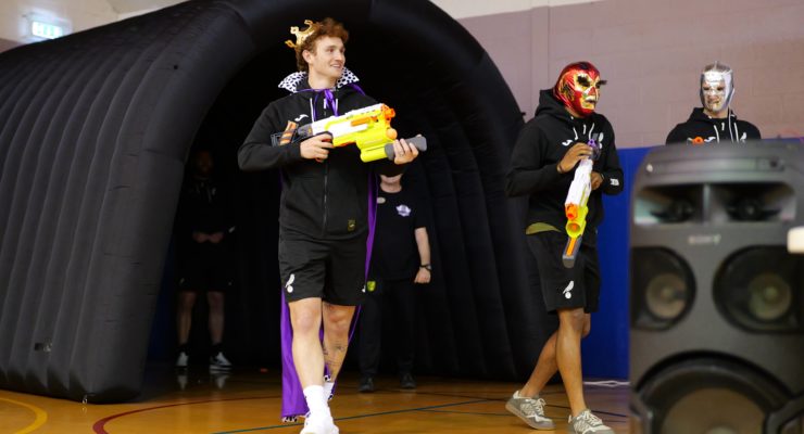 Norwich players emerge from tunnel wearing fancy dress costumes