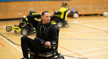 Ashley Barnes in a Norwich City Powerchair