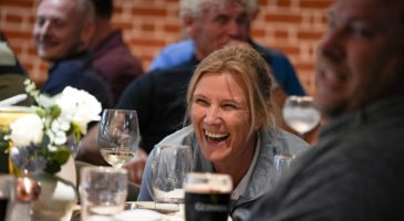 A woman laughing