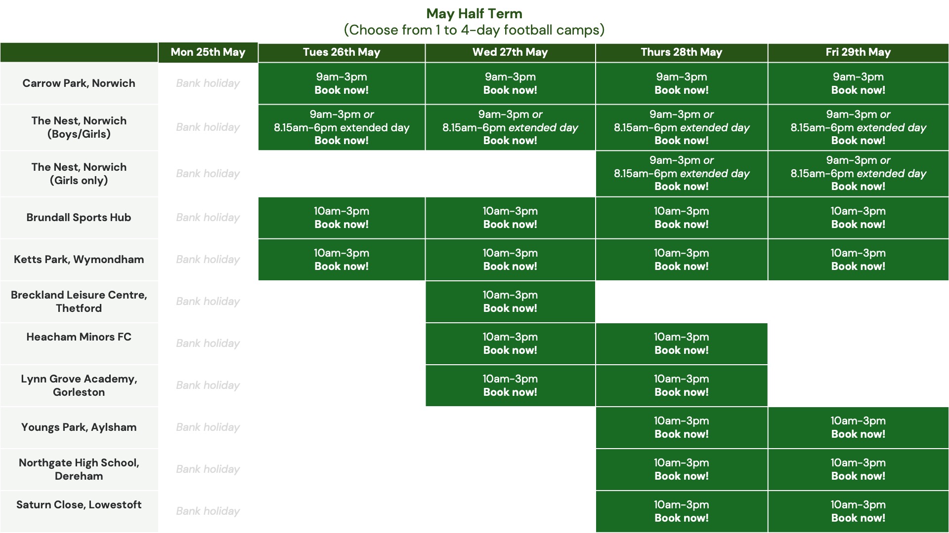 Football Holiday Camps May half-term