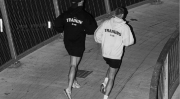 two people running
