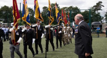 military parade with flags