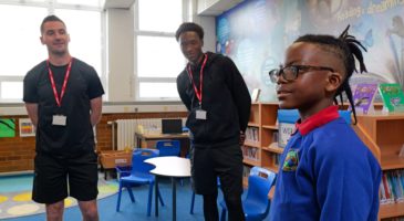 Kenny McLean and Errol Mundle-Smith inspire pupils at Wensum Junior School