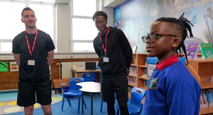 Kenny McLean and Errol Mundle-Smith inspire pupils at Wensum Junior School