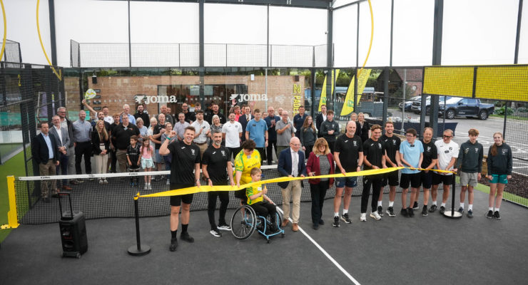 Cutting the ribbon at the official opening of the Padel courts